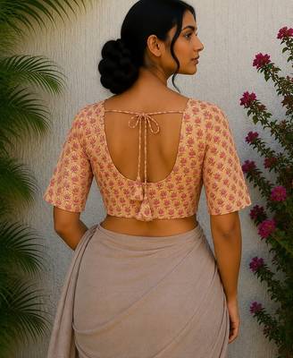 Yellow cotton printed readymade blouse 2