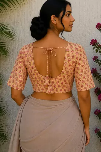Yellow cotton printed readymade blouse