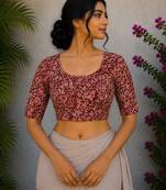 Brown cotton printed readymade blouse