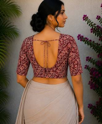 Brown cotton printed readymade blouse 2