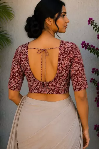 Brown cotton printed readymade blouse