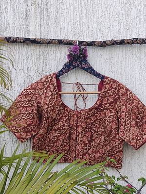 Brown cotton printed readymade blouse 3