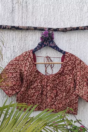 Brown cotton printed readymade blouse