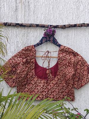 Brown cotton printed readymade blouse 4