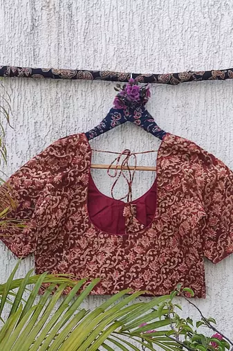 Brown cotton printed readymade blouse