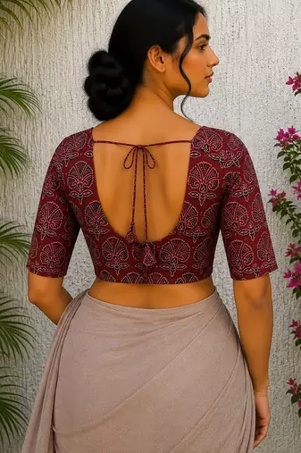 Brown cotton printed readymade blouse