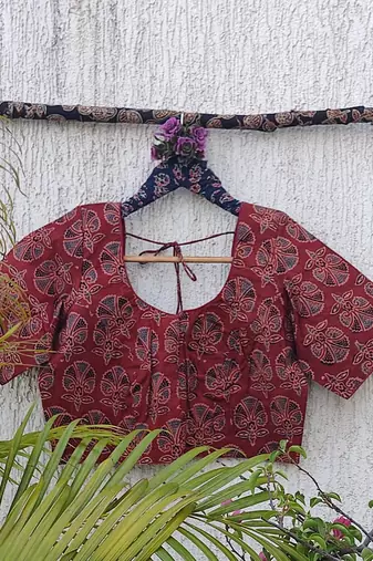 Brown cotton printed readymade blouse