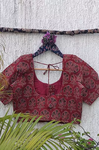 Brown cotton printed readymade blouse