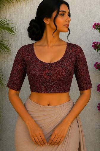Brown cotton printed readymade blouse