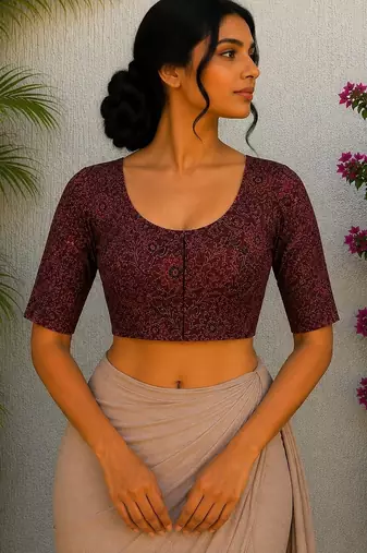 Brown cotton printed readymade blouse