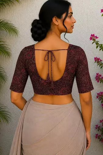Brown cotton printed readymade blouse