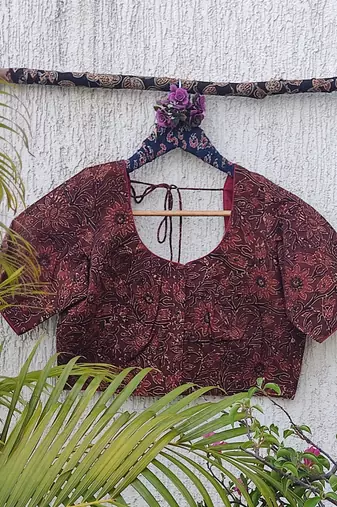 Brown cotton printed readymade blouse