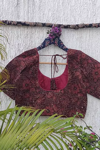 Brown cotton printed readymade blouse