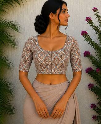 Cream cotton printed readymade blouse 1