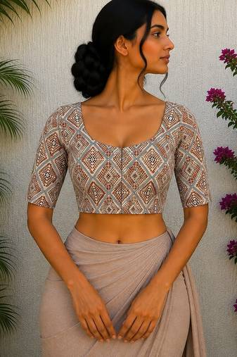 Cream cotton printed readymade blouse