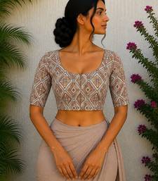 Cream cotton printed readymade blouse