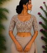 Cream cotton printed readymade blouse