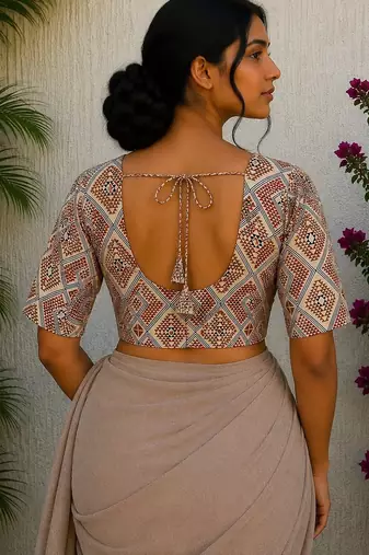 Cream cotton printed readymade blouse