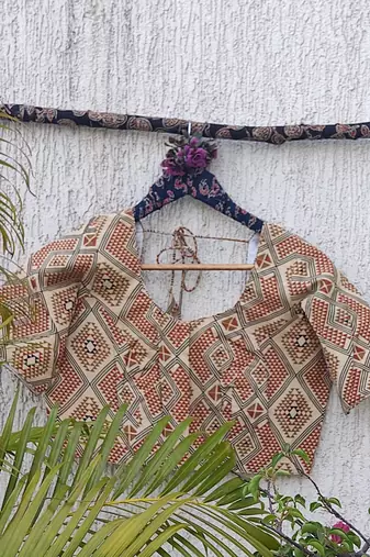 Cream cotton printed readymade blouse
