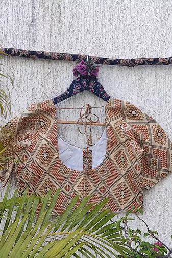 Cream cotton printed readymade blouse