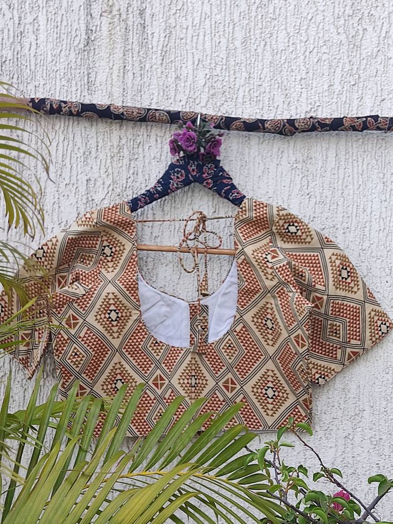 Cream cotton printed readymade blouse