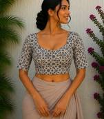 Cream cotton printed readymade blouse
