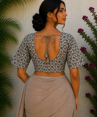 Cream cotton printed readymade blouse 2