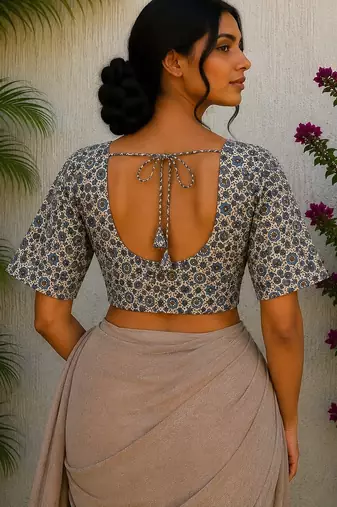 Cream cotton printed readymade blouse