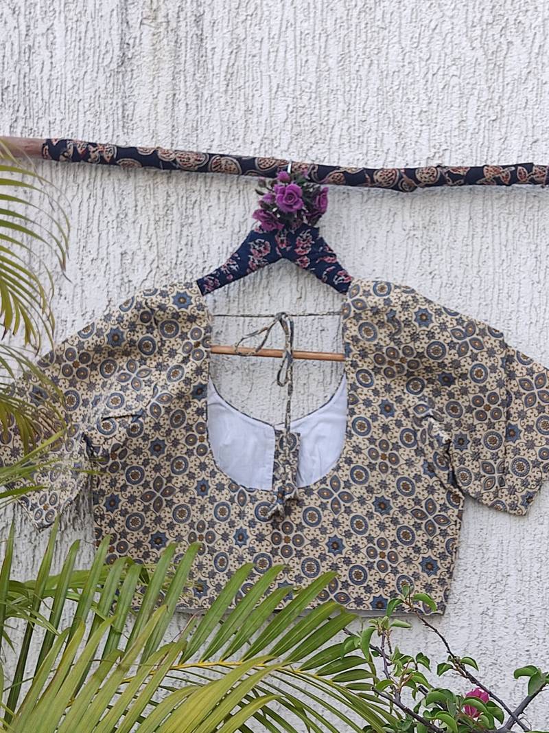 Cream cotton printed readymade blouse