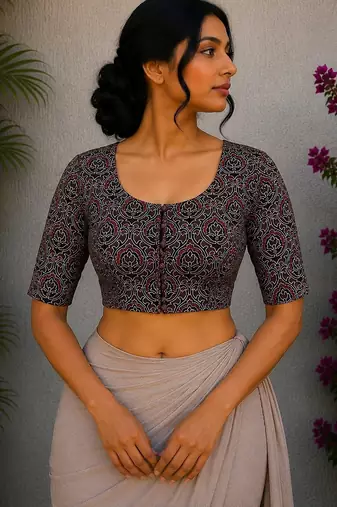Grey cotton printed readymade blouse