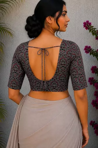 Grey cotton printed readymade blouse
