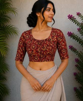 Maroon cotton printed readymade blouse 1