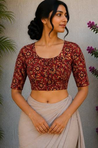 Maroon cotton printed readymade blouse