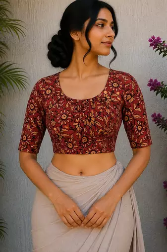Maroon cotton printed readymade blouse