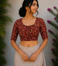 Maroon cotton printed readymade blouse