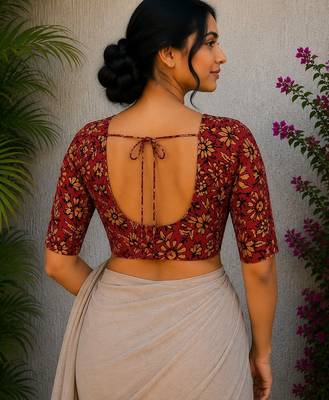 Maroon cotton printed readymade blouse 2