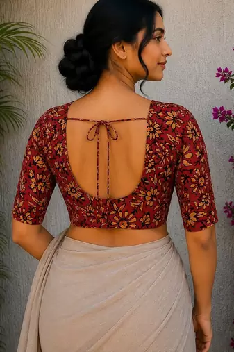 Maroon cotton printed readymade blouse