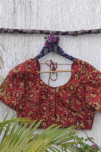 Maroon cotton printed readymade blouse
