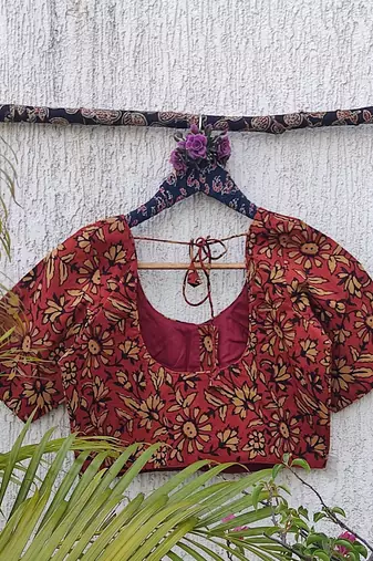 Maroon cotton printed readymade blouse