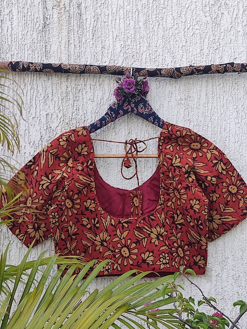 Maroon cotton printed readymade blouse