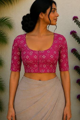 Pink cotton printed readymade blouse
