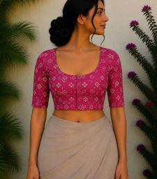 Pink cotton printed readymade blouse