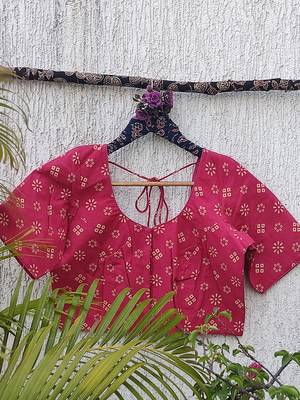 Pink cotton printed readymade blouse 3
