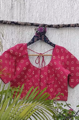 Pink cotton printed readymade blouse
