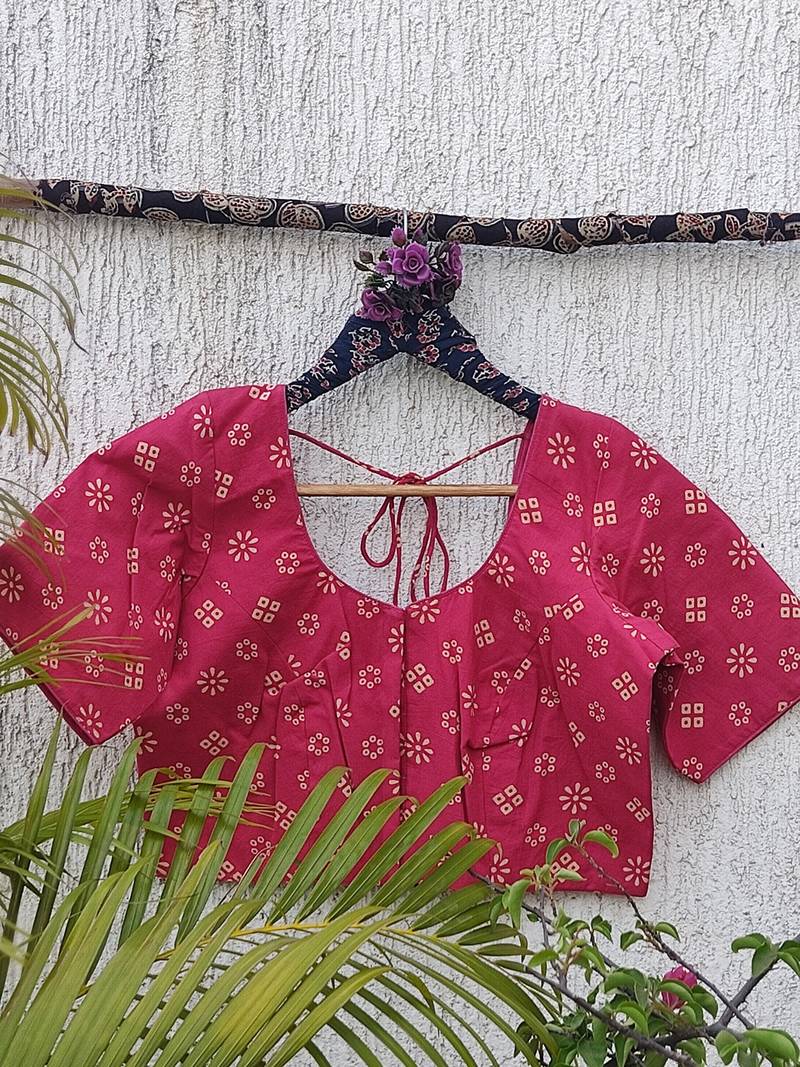 Pink cotton printed readymade blouse