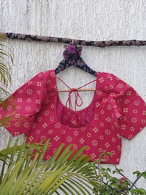 Pink cotton printed readymade blouse 4