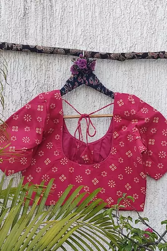 Pink cotton printed readymade blouse