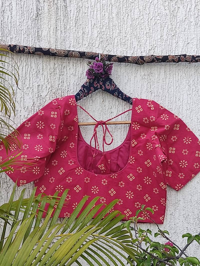 Pink cotton printed readymade blouse