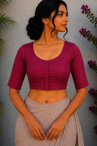 Pink cotton printed readymade blouse