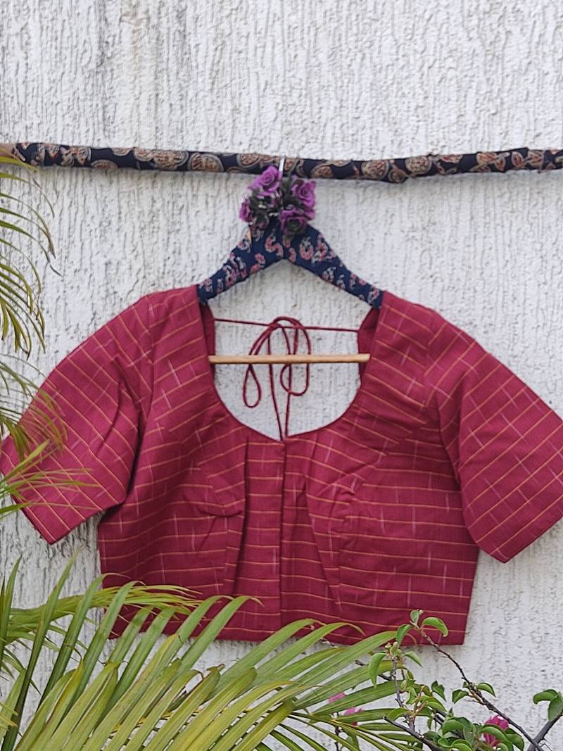 Pink cotton printed readymade blouse